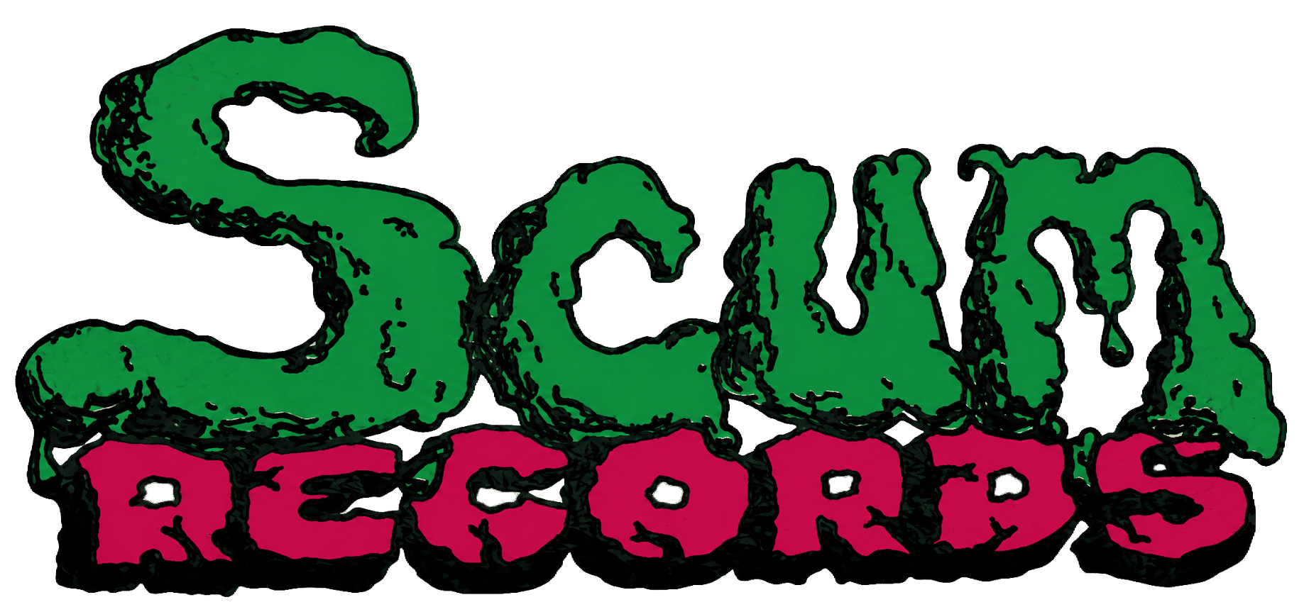 Black vinyl record featuring a neon-green 'Scum Records' label at the center (Side A, 33⅓ RPM).